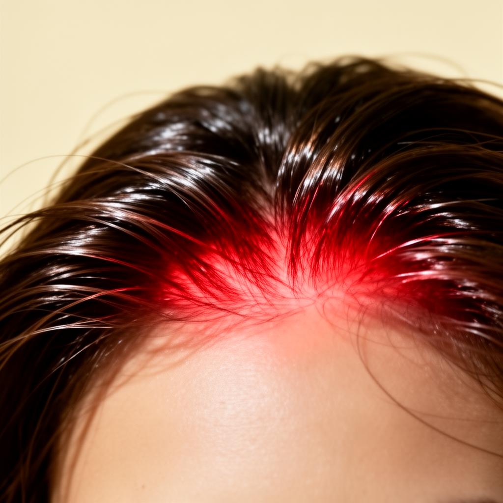Red-light therapy illuminating the scalp roots