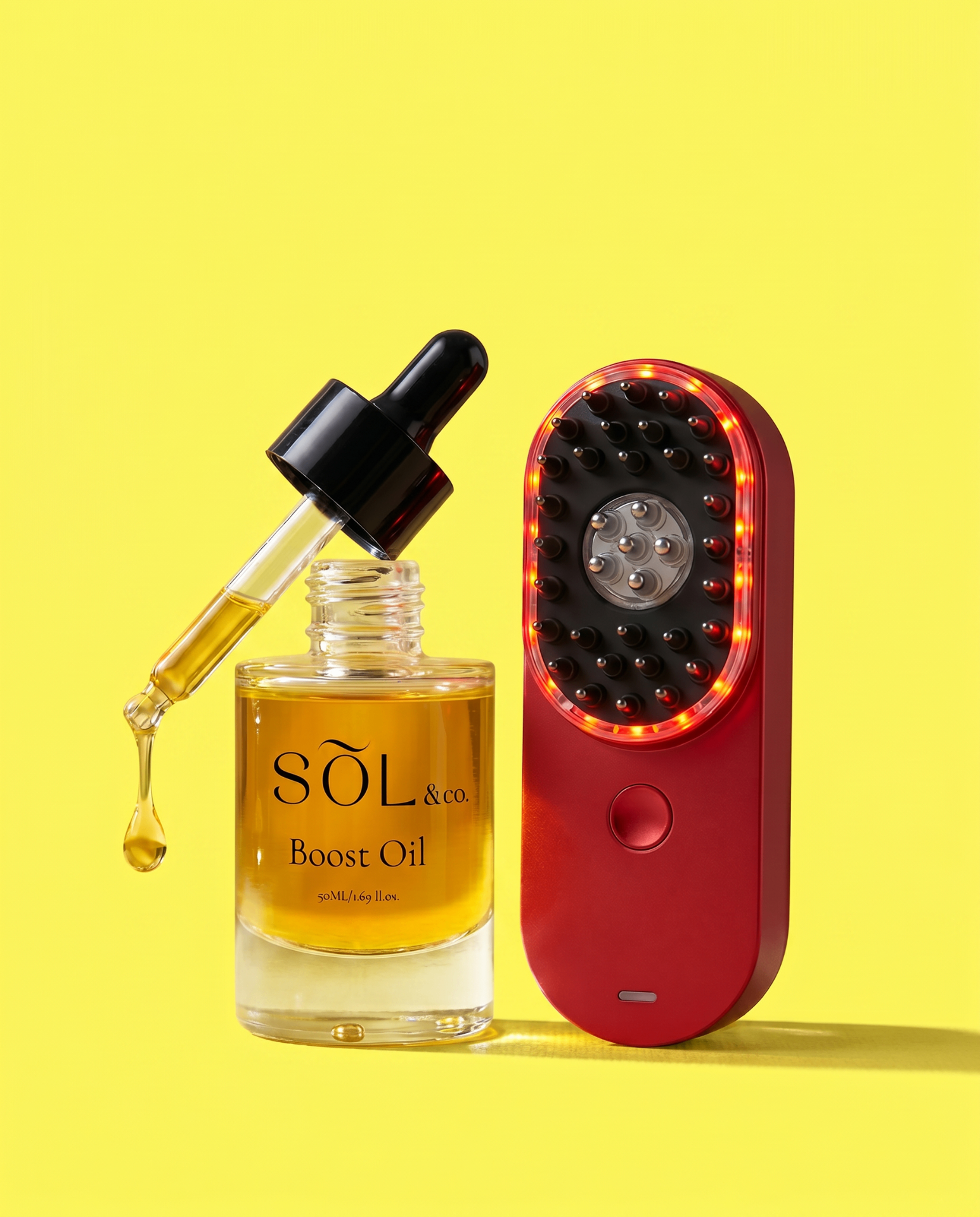 Nova 5-in-1 scalp rejuvenation device with Sol&co. Boost Oil